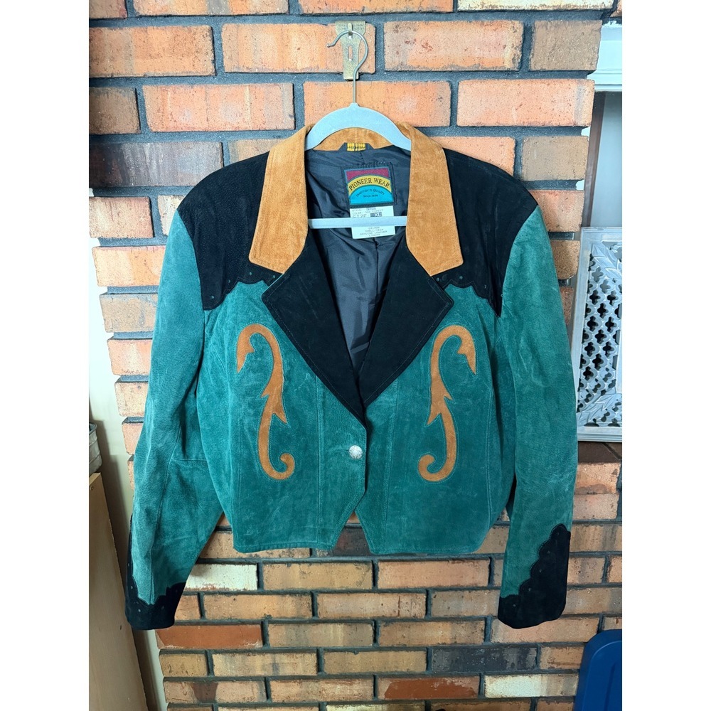 Pioneer Wear Vintage Western Suede Leather Jacket Forest Green Concho XL 21203